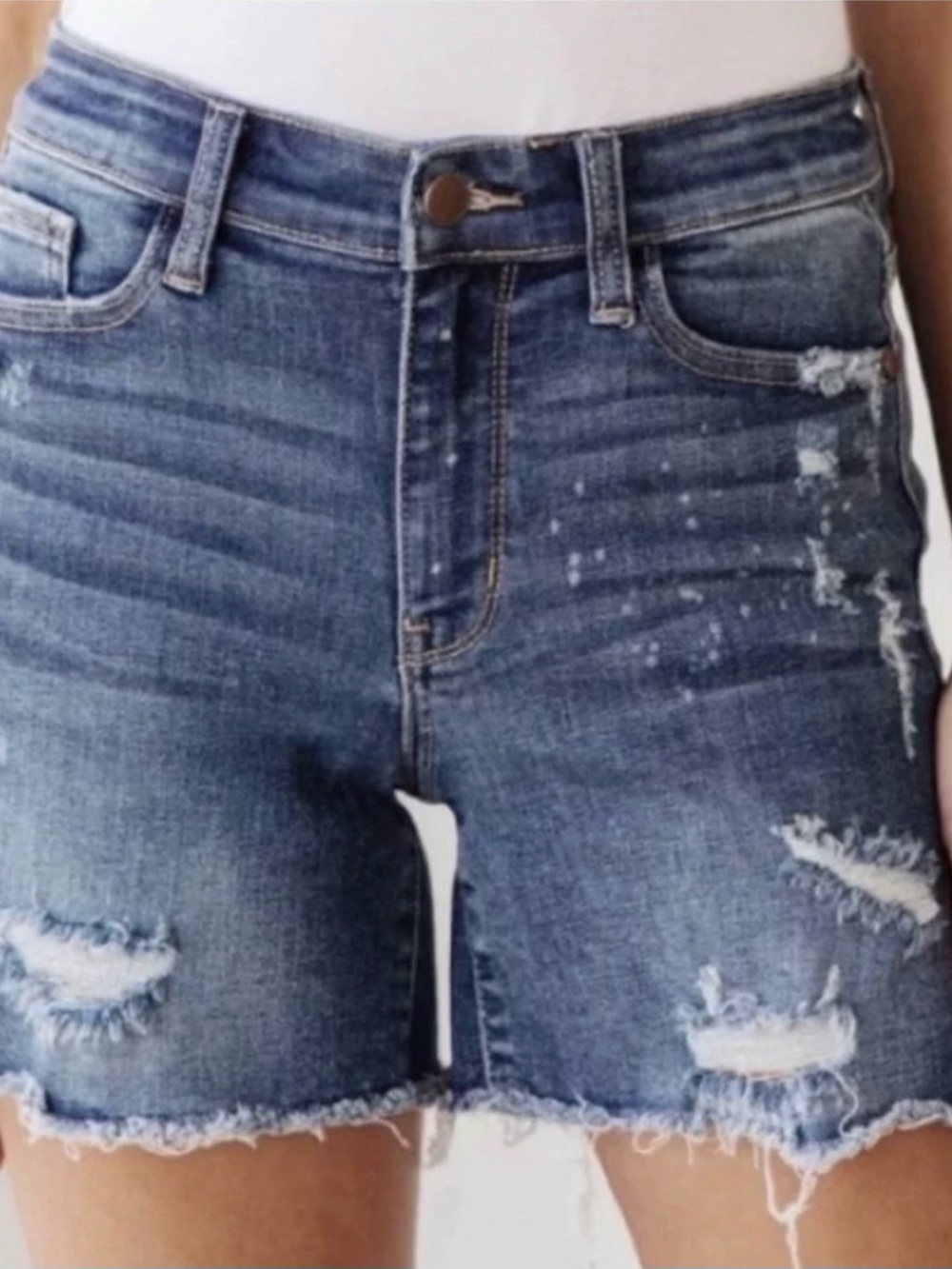 Judy Blue Medium Wash Distressed Denim Shorts